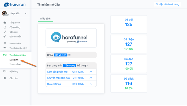 harafunnel chatbot page - Trọn bộ phần mềm marketing Facebook hỗ trợ bán hàng online của ATP Software