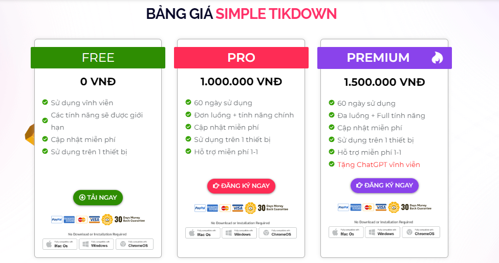 bảng giá phần mềm tikdown